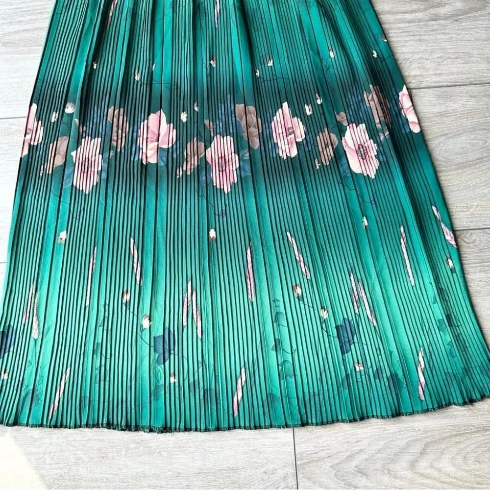 Floral Pattern Pleated Stretchy Midi Maxi Skirt